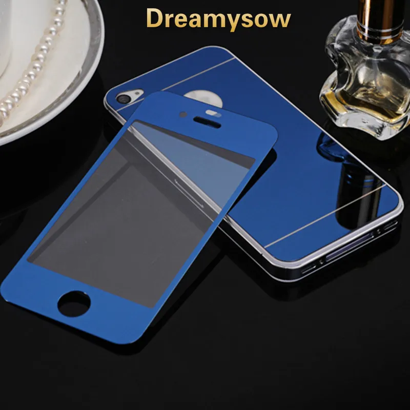 Для iphone 4 4s 5 5S SE 6 6S 7 8 2 шт./лот передняя+ задняя защита экрана красочное зеркало полное Гальваническое Закаленное стекло пленка