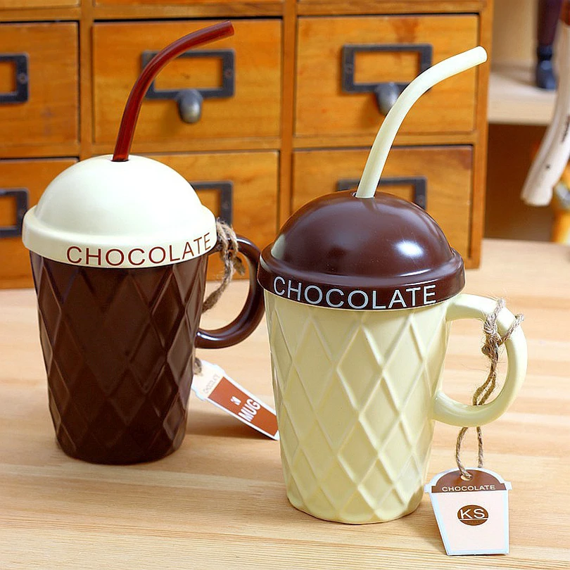 Креативная керамическая кружка с рисунком мороженого чашка питьевой соломой