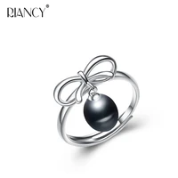 trendy freshwater black pearl ring for women natural pearl with 925 sterling silver engagement ring jewelry best wedding gift