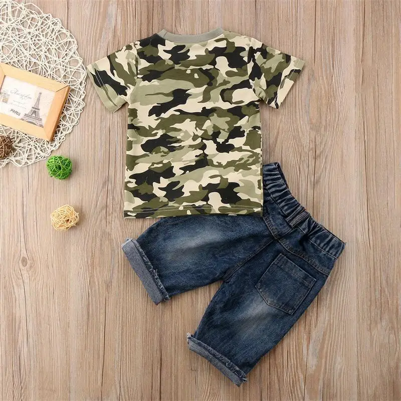 2018 Brand New Infant Toddler Child Kids Baby Boy Summer Clothes T-Shirts Tee Camo Tops Denim Pants 2Pcs Outfits Set 1-6T | Детская