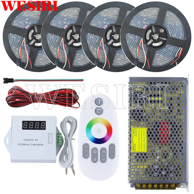 5 м/10 м/15 м/20 м DC5V WS2812B 150 светодиодный s Водонепроницаемый индивидуально адресуемых СВЕТОДИОДНЫЙ Пиксель полосы+ удалённое воспроизведение музыки контроллер+ Питание комплект