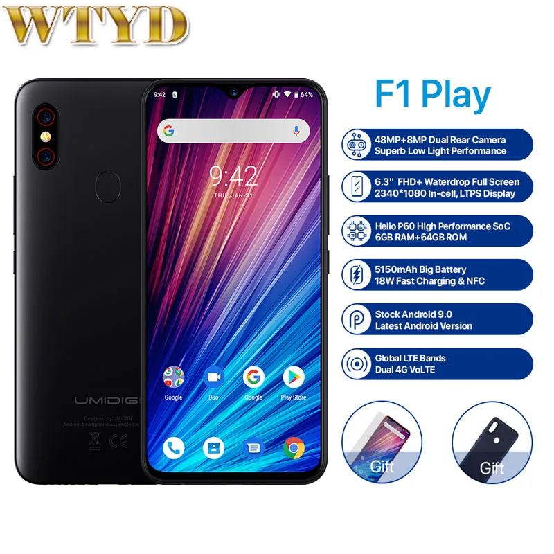 UMIDIGI F1 Play 6GB 64GB Android 9.0 Moblile Phone 48MP Camera 5150mAh 6.3&quotFHD+ Helio P60 Global Version Smartphone Dual 4G | Мобильные