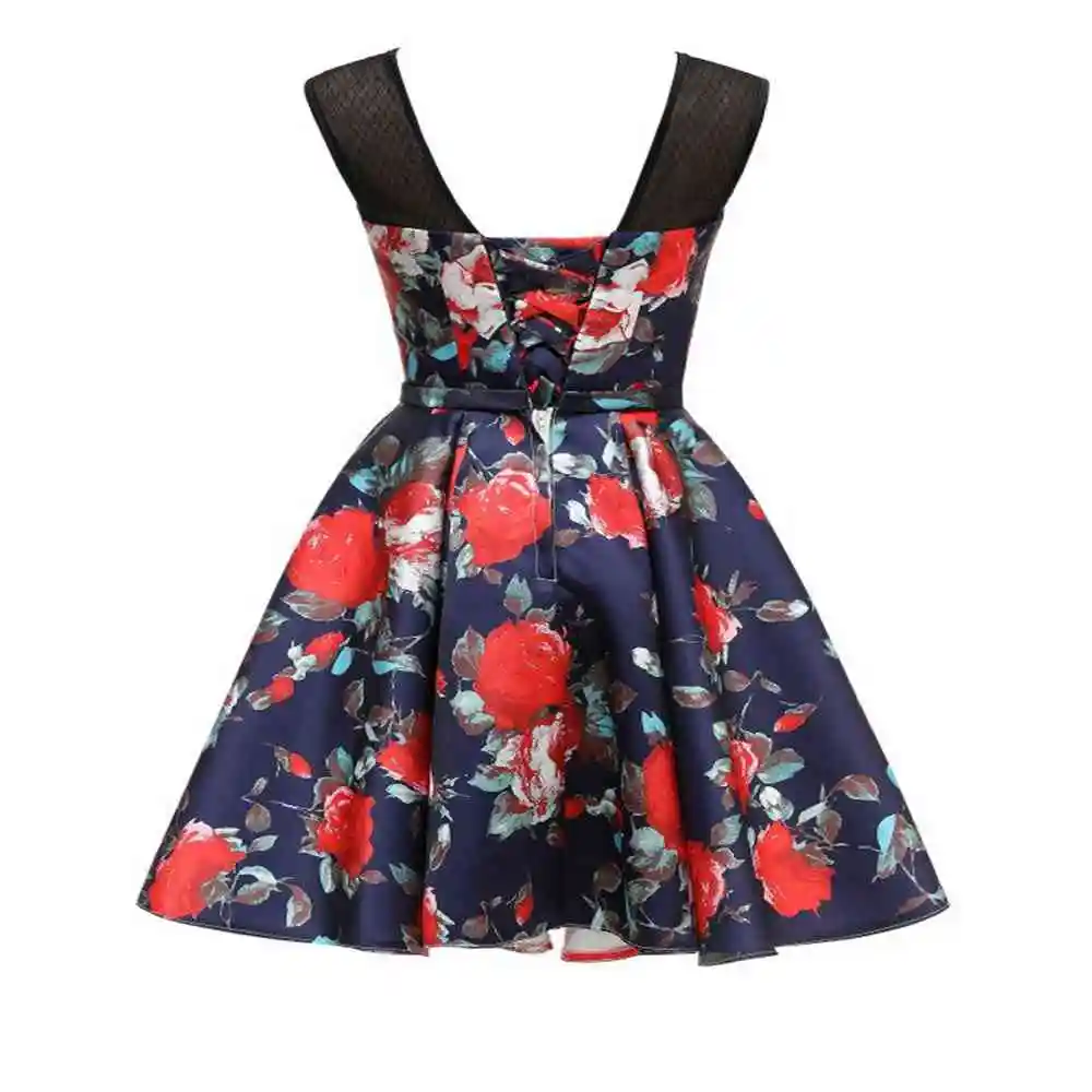 Новинка коктейльный костюм трапециевидной формы с принтом красной розы платье