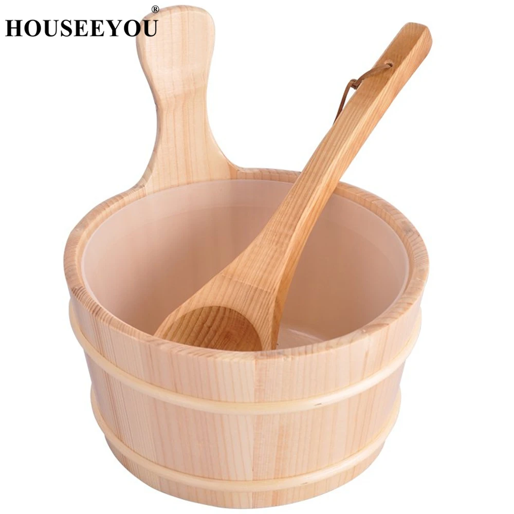 Ведро + ковш из натурального дерева для сауны спа дома отеля ванной комнаты набор