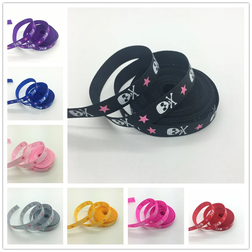 5 ярдов/партия 3/8 &quot10 мм Grosgrain лента печать череп-любовь для свадьбы