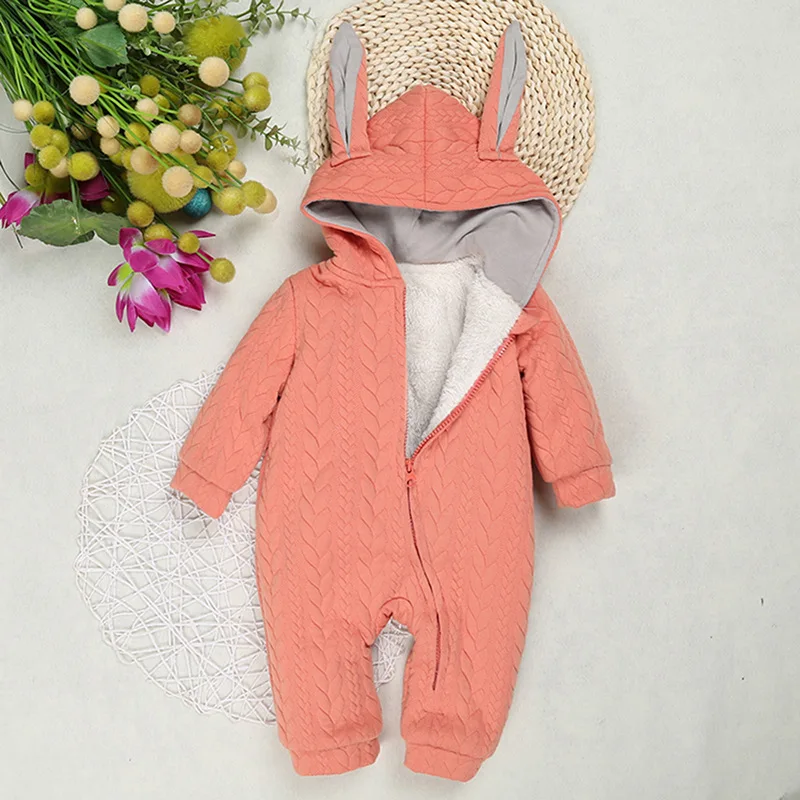 Cute Ear Hooded mantle Baby coat Rompers For Boys Girls Clothes Newborn Plus thick velvet fleece Clothing Jumpsuit Infant jacket | Детская