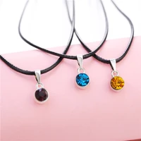 juya 5 pcs 12 color 1 5mm long necklace 45cm crystal birthstone cz rhinestones black leather rope necklace pendant for women