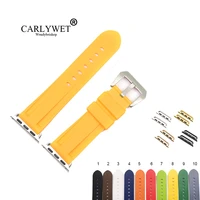carlywet fashion 38 40 42 44mm yellow brown silicone rubber replacement wrist watchband strap loops for iwatch series 4321