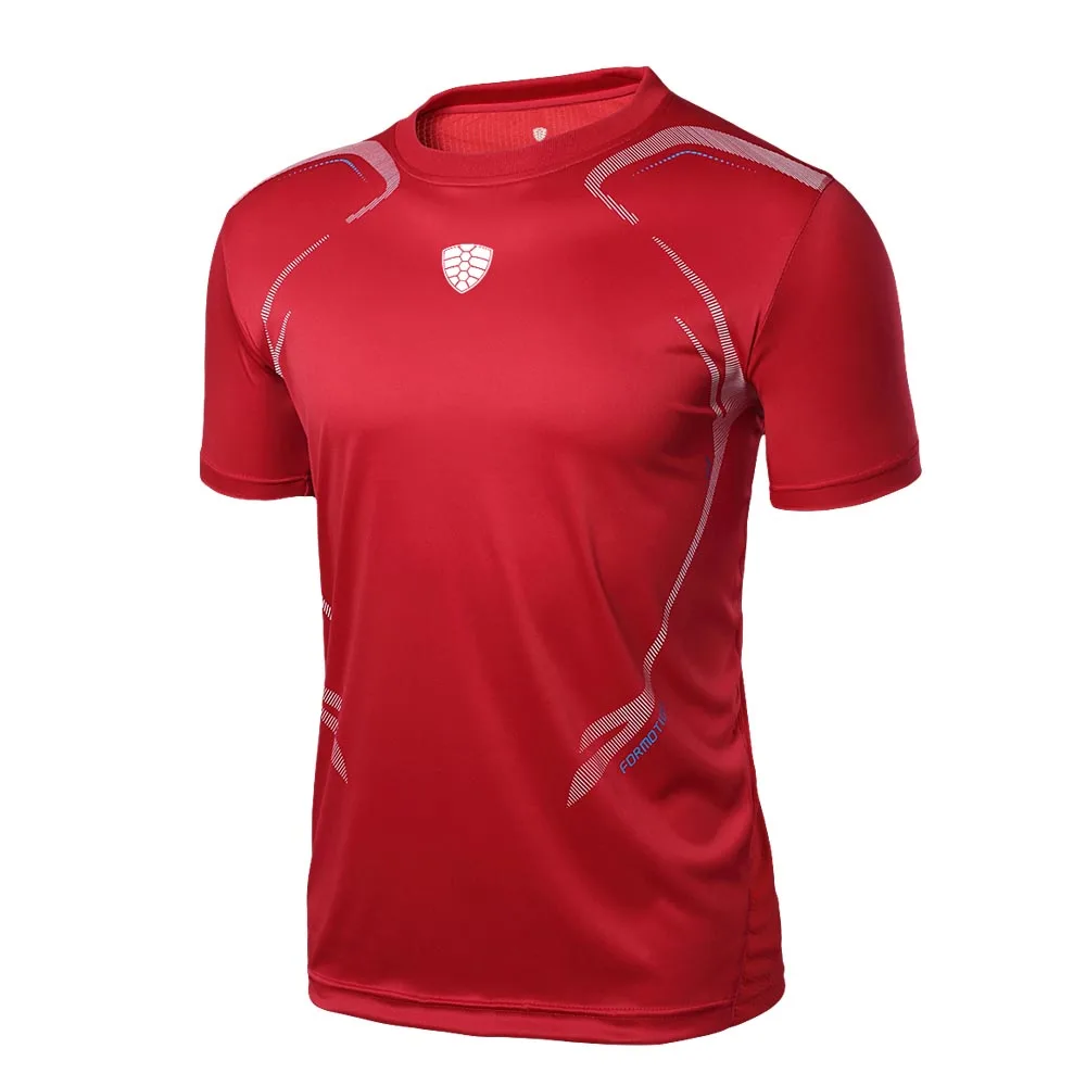 LS04 red Летние мужские футболки для бега, быстросохнущие футболки для спортзала, бодибилдинга, фитнеса, с коротким рукавом, футболки для тренировок, футбола, Джерси для мальчиков - Цвет: LS04 red