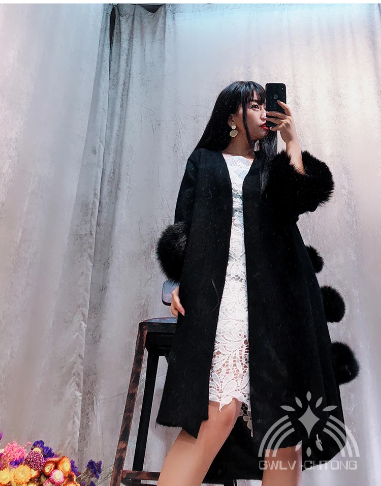New knitted women mink cashmere sweater with big colorfull fox fur cuff female fashion cardigans 7 color |