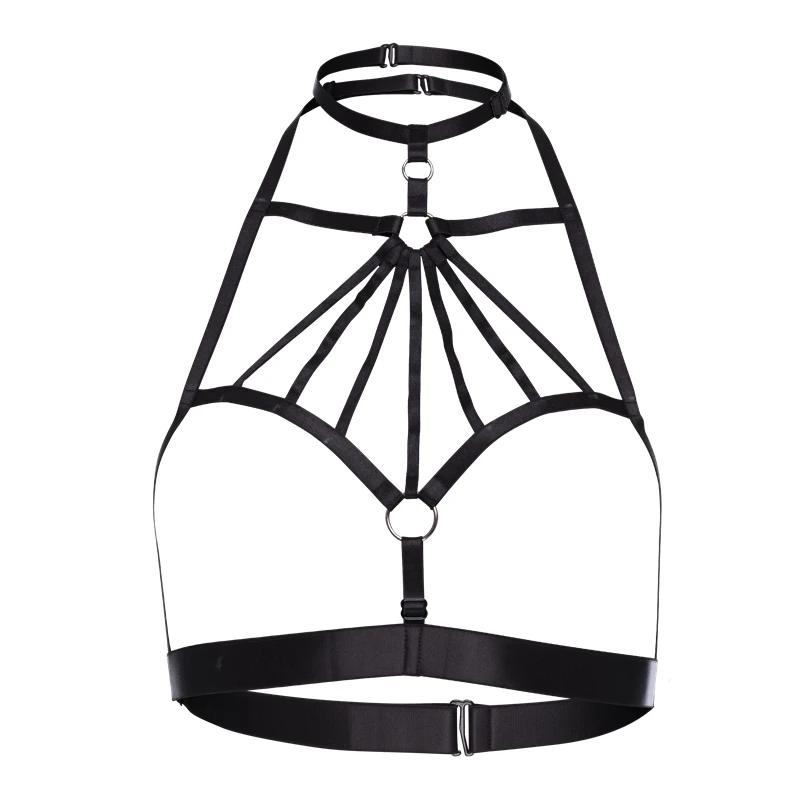 

Womens Sexy Body Harness Lingerie Set Black Elastic Cage Bondage Harness Garter Belt Goth Fetish Exotic Witchy Burlesque