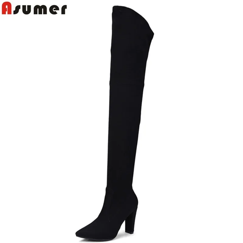 Женские сапоги из искусственной замши ASUMER однотонные Сапоги выше колена на