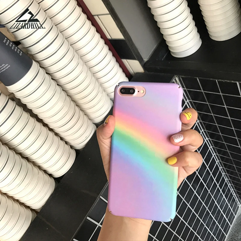 Lizardhill милые твердый матовый пластик телефон чехлы для iphone 7 8 plus Радуга чехол 6s 6 X
