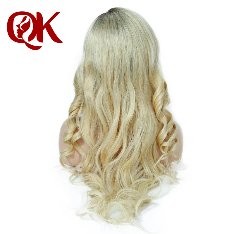 QueenKing человеческие волосы полный парик шнурка 130% плотность T4/613 Ombre светлый