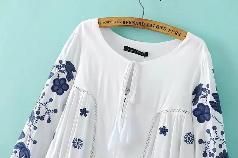 Ladies' Embroidered Peasant Tunic Top Relaxed Fit Blouse Boho Hippie Mexican Loose |