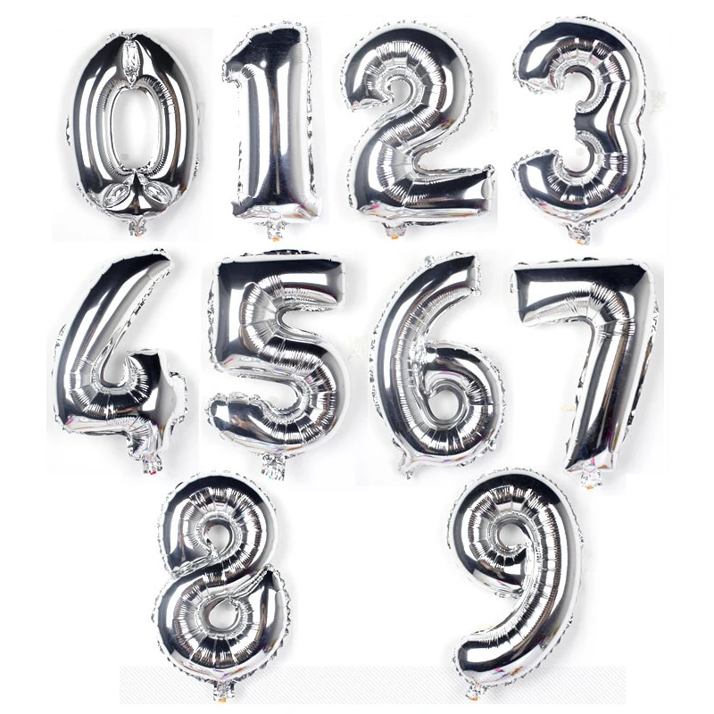 16 дюймов 10 шт./лот маленькие золотые/серебряные цифры шары фольгированные для