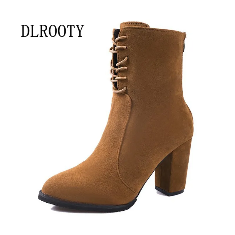 

Women Ankle Martin Boots 2018 Autumn Female Casual Shoes Woman High Heels Fashion Platform Pointed Toe Lace Up Zip Solid