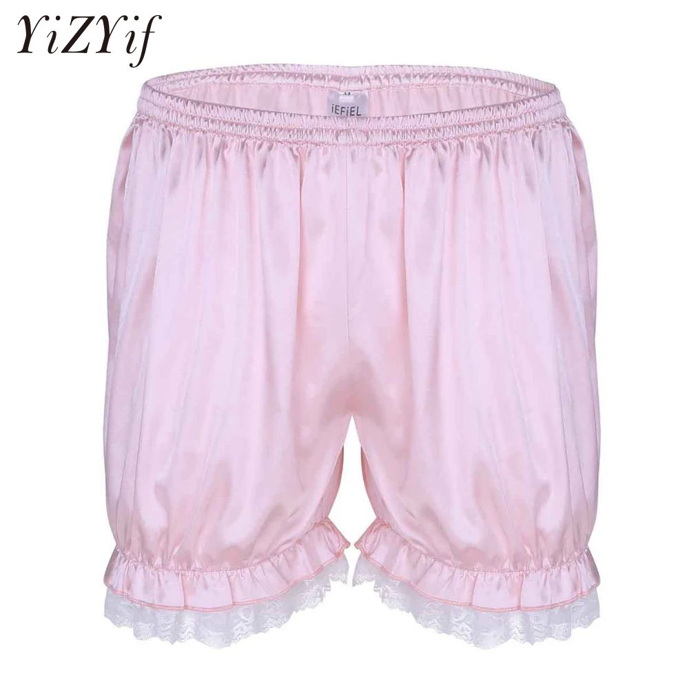 

YiZYiF Sexy Mens soft Lace stretchy satin effect sissy Shorts bloomers knickers panties Lightweight Boxer Briefs Sleep Wear