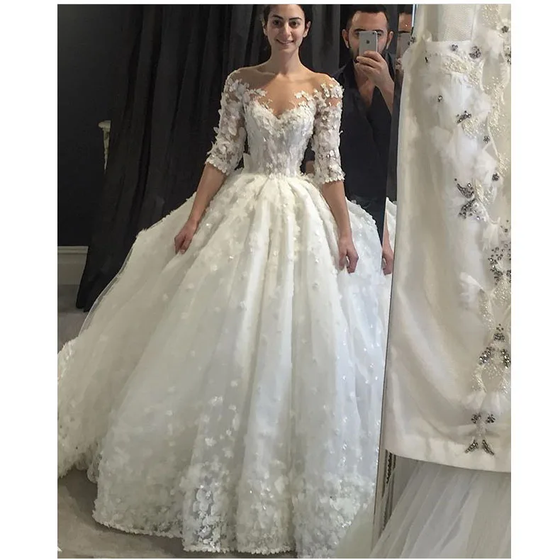 

robe de mariage 20179 Designer Vestidos De Novias O Neck Appliqued Beaded Flowers Ball Gown Vintage Wedding Dresses
