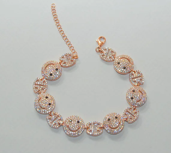 

2017 rose gold color micro pave hip hop bling happy Day smile girl Cubic zirconia luxury fashion bracelet
