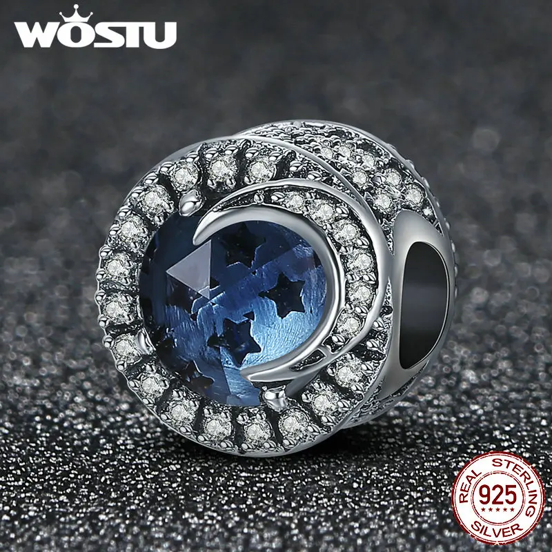 WOSTU серебро 925 пробы искрящееся небо звезда и луна большой камень прозрачный CZ