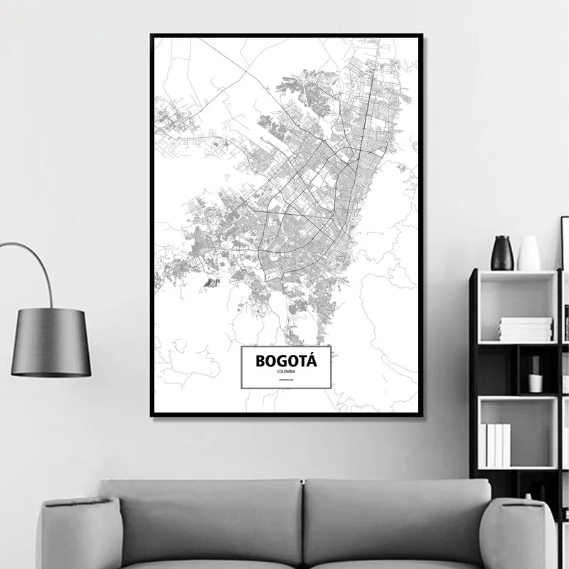 Богота Колумбия черный белый цвет на заказ карта городов мира плакат холст