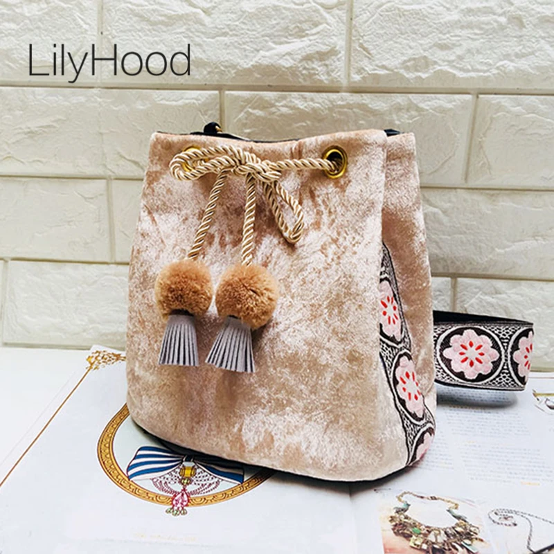 LilyHood 2021 модная женская бархатное ведро сумка на плечо винтажная Ретро шикарная