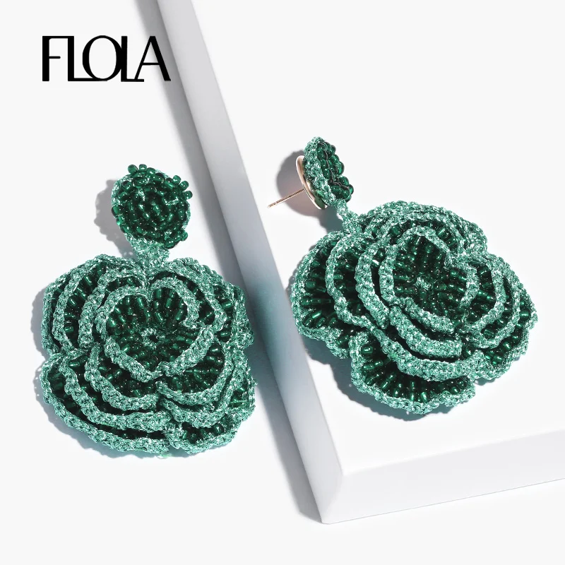 FLOLA 2019 большие женские серьги с большим цветком висячие бусинами и розой