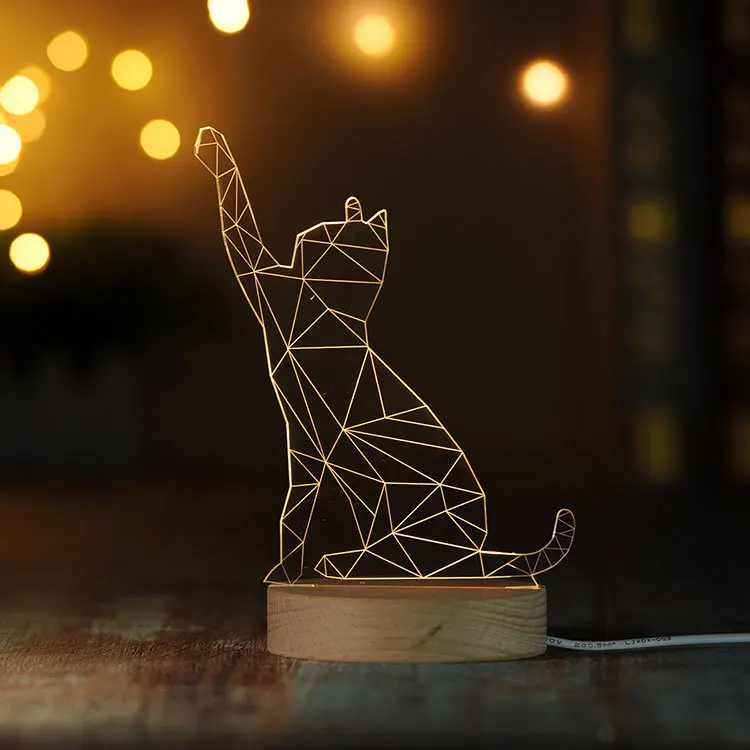 Милое животное кошка/кролик/единорог/дельфин рисунок 3D LED Настольная лампа