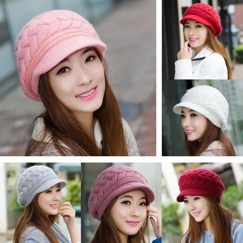 

Women Winter Warm Wool Fur Braided Hat Knitted Crochet Slouch Baggy Beanie Cap HATBD0010