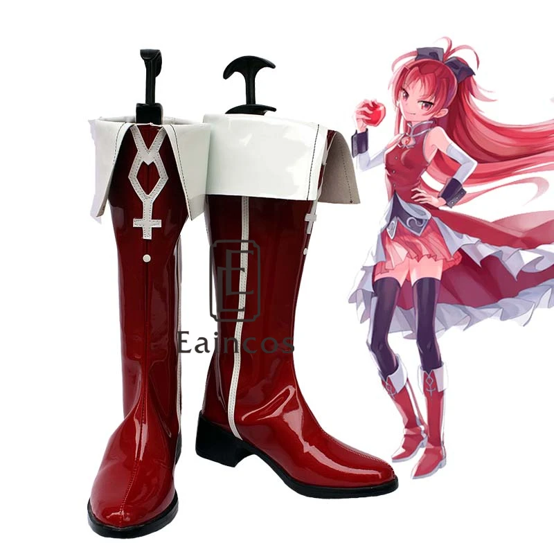 Аниме Puella Magi Madoka Magica Sakura Kyoko красные сапоги для косплея обувь вечеринки на