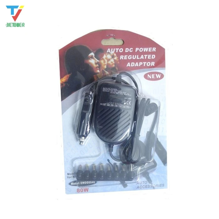 30pcs/lot  Universal DC 80W Car Auto Charger Power Supply Adapter Set For Laptop Notebook with 8 detachable plugs Wholesale