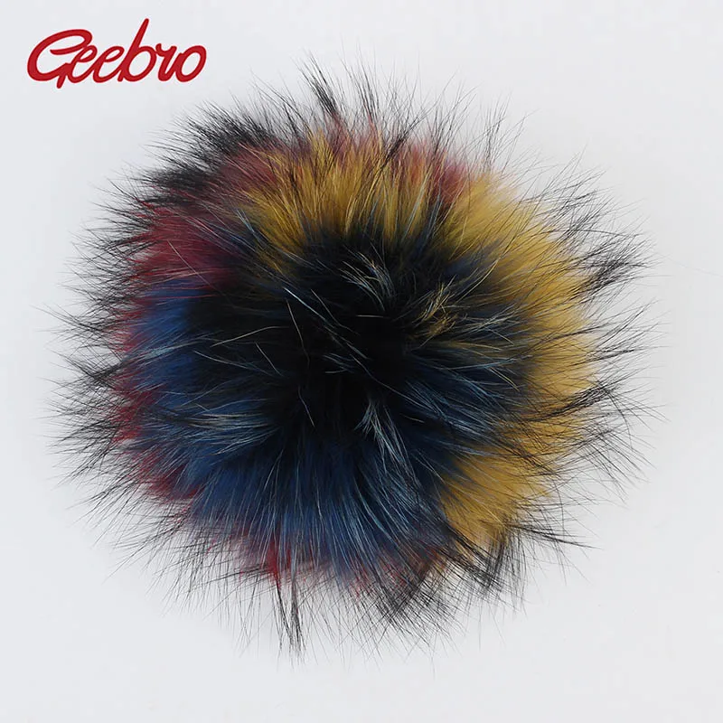 Rainbow Color Geebro, 1 шт., 15 см, помпоны из натурального меха енота, Большие меховые шарики для зимы, шапочки, аксессуары для шарфа, помпон из натурального меха - Цвет: Rainbow Color