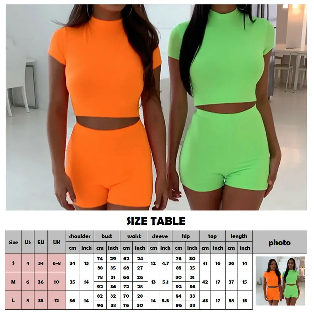 Women 2 Piece Set Crop Top and Shorts Bodycon Outfits Short Sets Sport Casual 2019 Summer New | Женская одежда