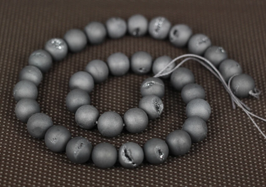 15 5 &quotнитей Silvers Титан Натуральный Druzy Кварц АГ ate круглые бусины матовые Drusy