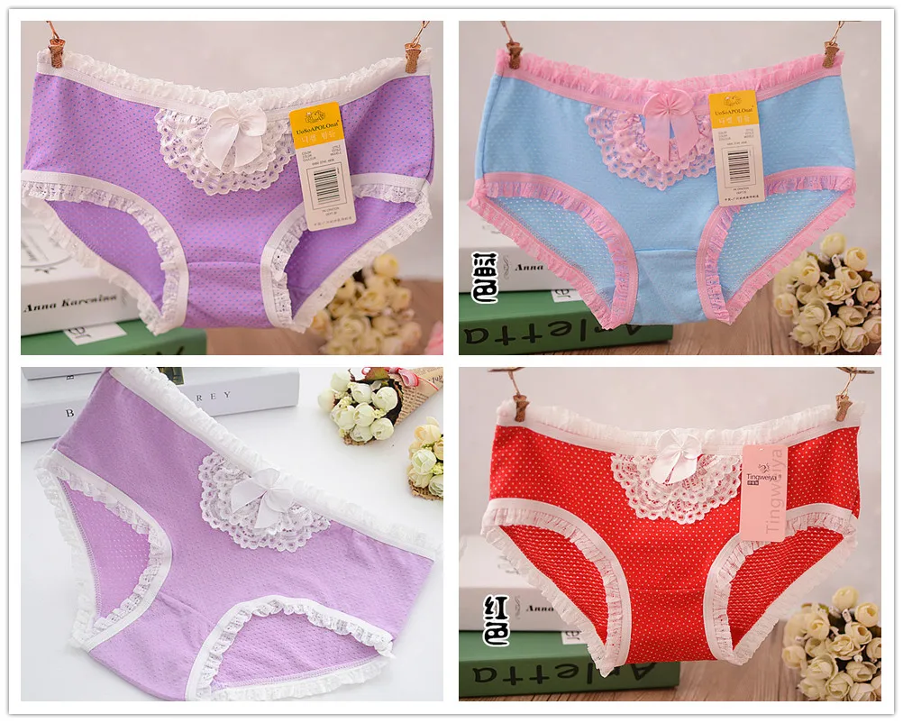 4 Pcs Packed Flowers BOKT Cotton Girl Women Briefs Panties Underpants Lingerie Underwear S/M |