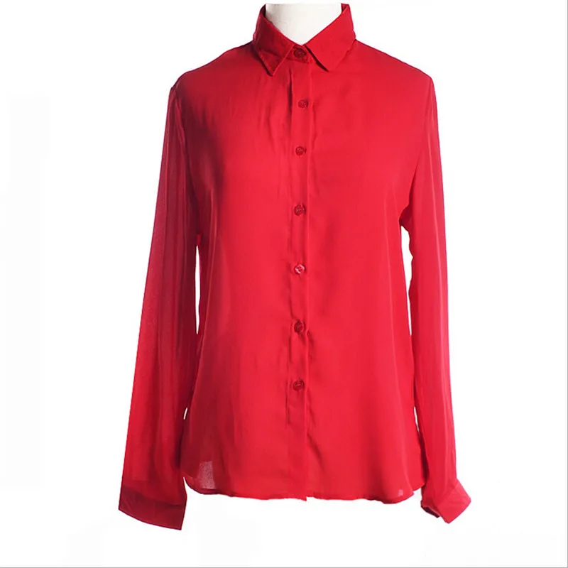 Blusas Feminias 2015 Summer Autumn Women Casual Turn-down Collar Chiffon Blouses Solid Long-sleeved Shirts Tops Plus Size |