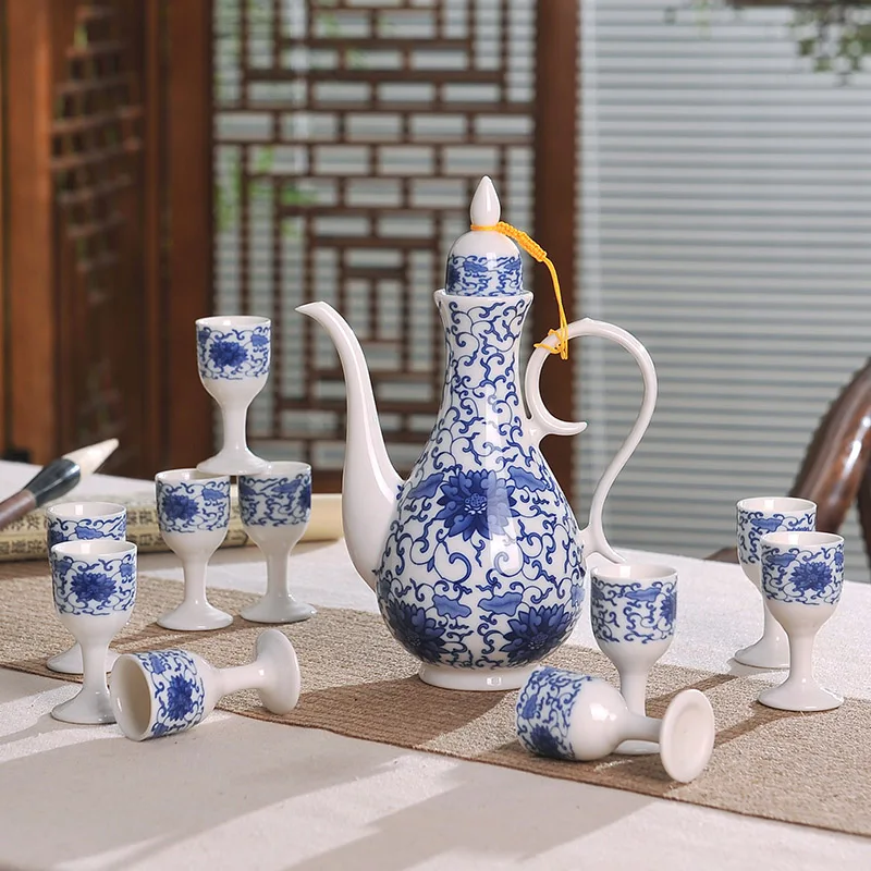 11 шт./лот Jingdezhen винтажный узор керамическая фарфоровая посуда для вина набор