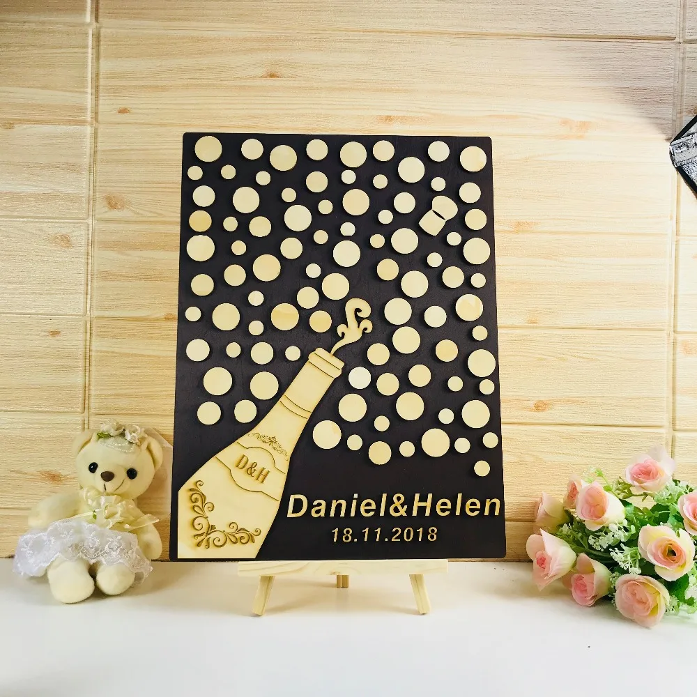 Personalized Wedding Guest Book 3D Theme Unique Custom Champagne Bottle Sign Rustic | Дом и сад