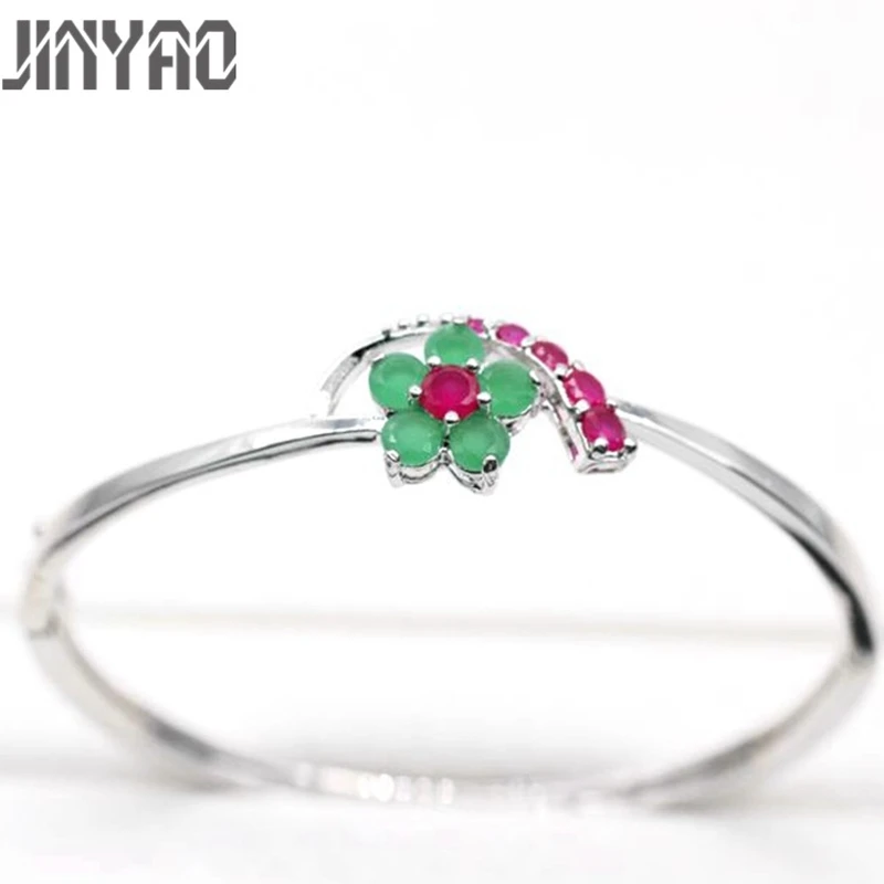 JINYAO модный цветок красный и зеленый циркон белый золотой цвет браслет для женщин