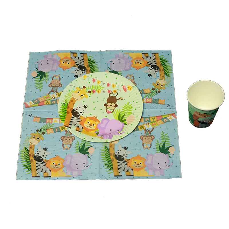 60pcs/pack disposable tableware set Safari theme party decorations paper plates napkins cups | Дом и сад
