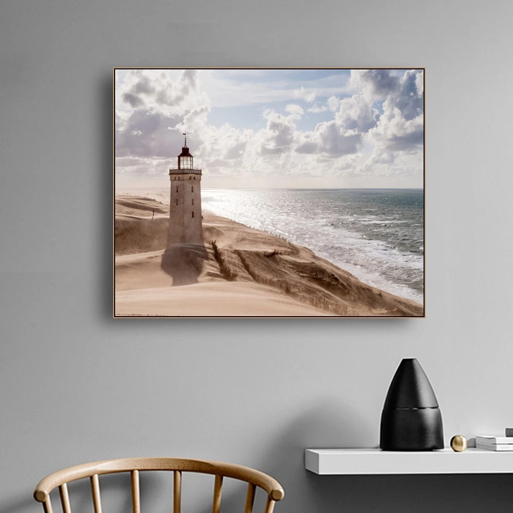 Laeacco Canvas Calligraphy Painting Natural Posters and Prints Sandstorm Lighthouse Wall Art Pictures for Living Room Home Decor | Дом и сад