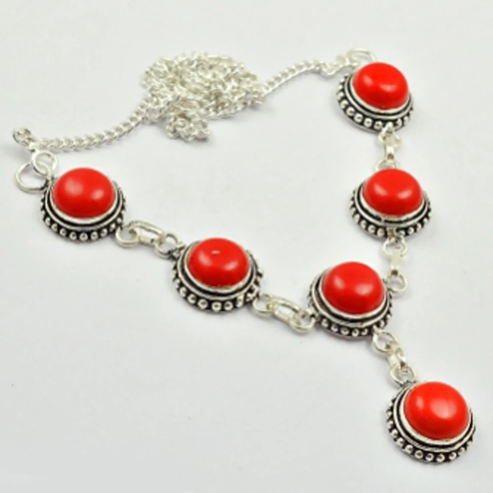 

Coral Necklace Silver Overlay over Copper, 48.5cm , N2918