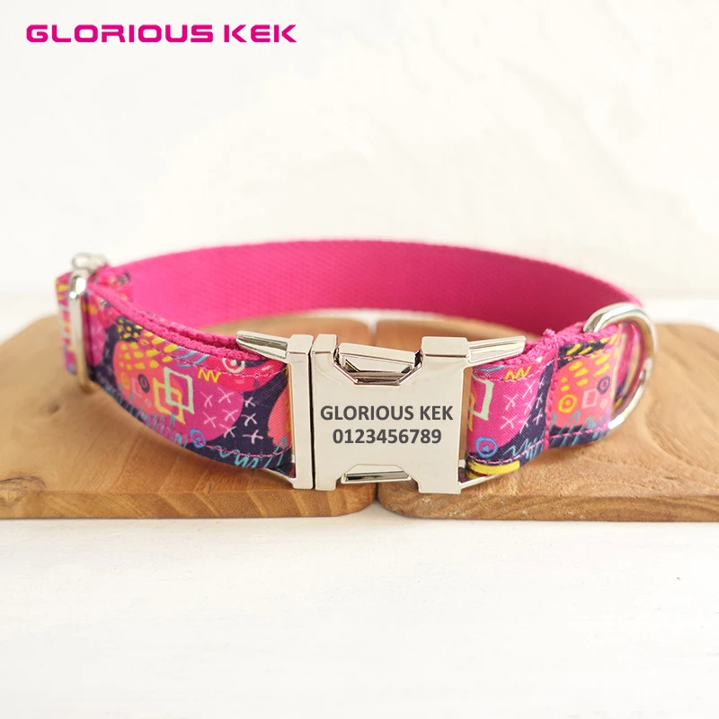 

GLORIOUS KEK Dog Collars Pink Customized Laser Engraved Nylon Dog Collar Padded Quick Release Pet Collars for Cat Dog Puppy Gift