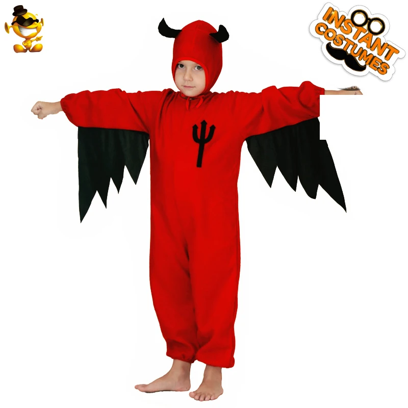 

DSPLAY New Style Devil Costume Halloween Kid's Fashionable Horror Red Devil Jumpsuit For Halloween Carnival Party Boys Suit