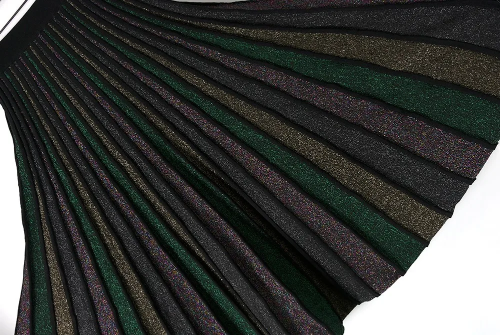 Женская плиссированная юбка элегантная блестящая трикотажная Юбка миди