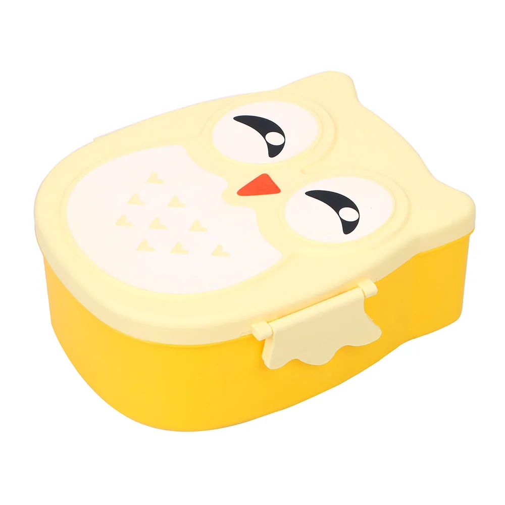 Yellow 900ML Owl Shape Lunch Box Children Bento Boxes Lunchbox with Spoon Fork Cute Kitchen Accessories Food Container Storage Case - Color: Yellow