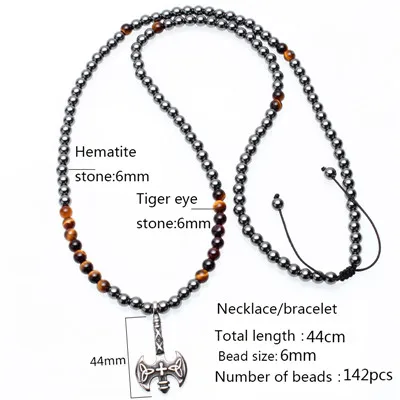 ax Pendants Ожерелье из натурального камня, длинное ожерелье s, 6 мм, тигровый камень, бусина, черный гематит, треугольный череп, подвески, мужское ожерелье, модное ювелирное изделие - Окраска металла: ax Pendants