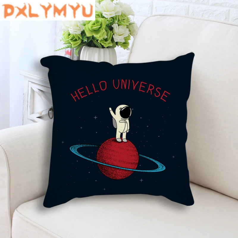 Cartoon Planet Star Rocket Spaceman Space Painting Print Cushion Throw Pillow For Sofa Seat Linen Pillowcase Home Decor | Дом и сад