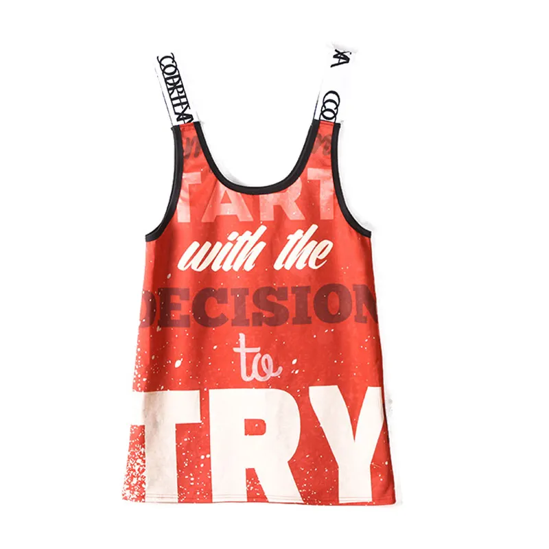 

TREND-Setter 2018 Summer BF Style Orange Top Women Loose Letter Vest Hip Hop Long Tops